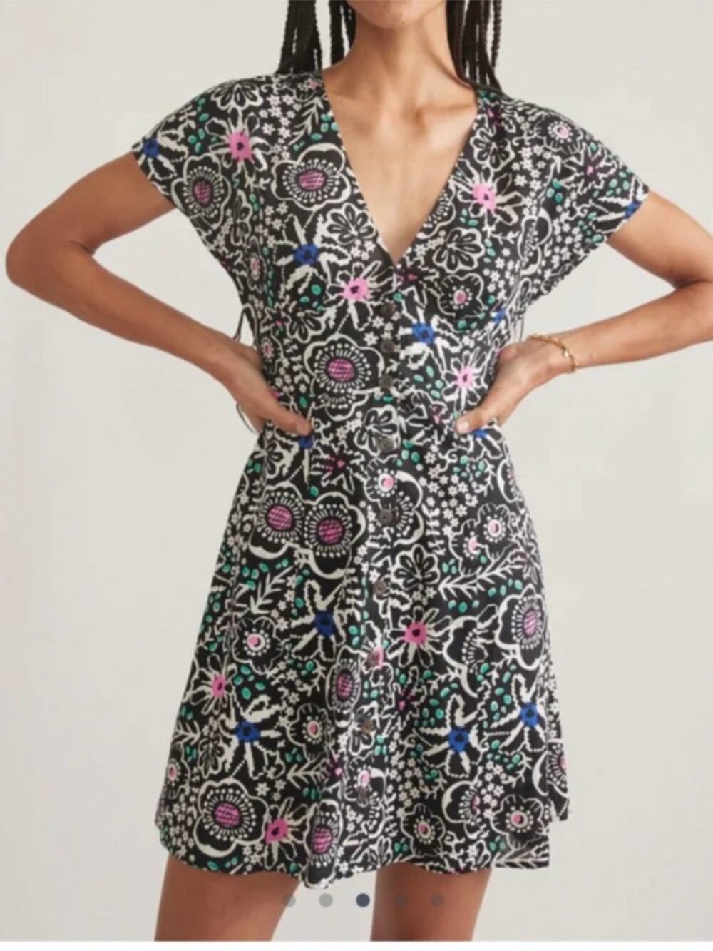 Marine Layer Camila Mini Dress in a Black and White Floral Block Print - Size S